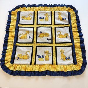 Handmade Square Ruffled Cute Cat And Bird Handmade Pillowcase Cover Zip Closure